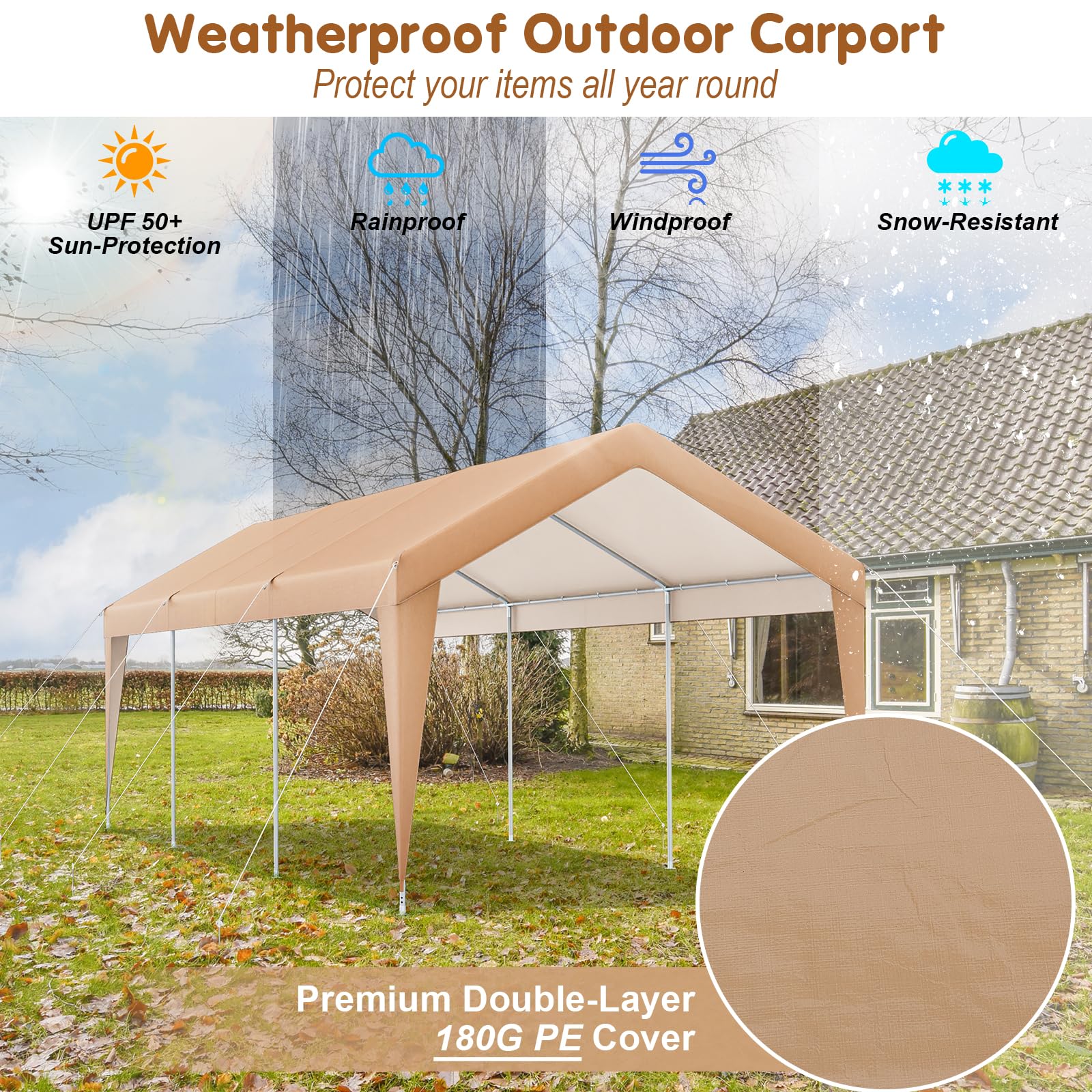 Ease2day 10 x 20 FT Heavy-Duty Steel Frame Carport Portable Garage Tent, All-Season Outdoor SUV Truck Car Canopy Boat Shelter Carports Ease2day