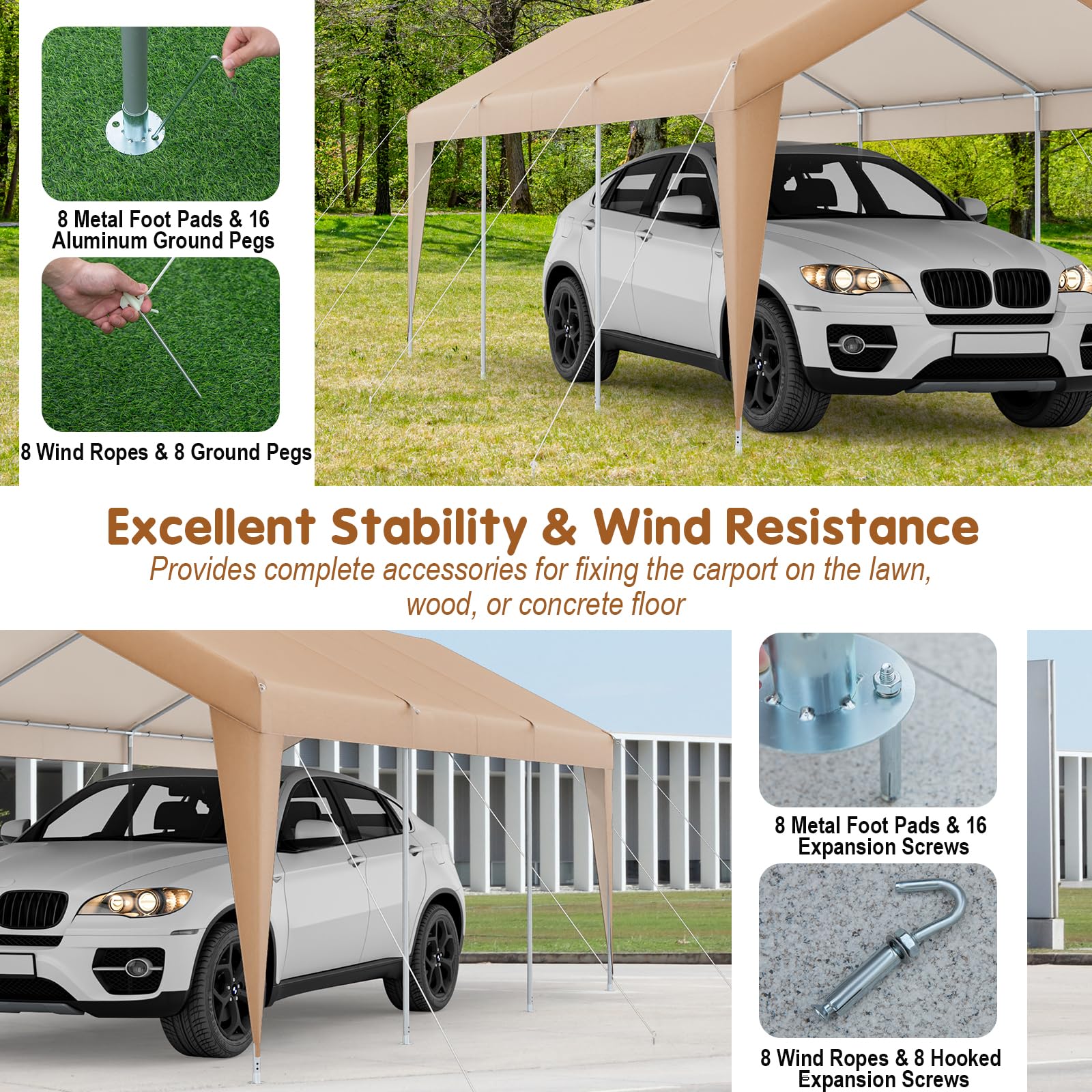 Ease2day 10 x 20 FT Heavy-Duty Steel Frame Carport Portable Garage Tent, All-Season Outdoor SUV Truck Car Canopy Boat Shelter Carports Ease2day