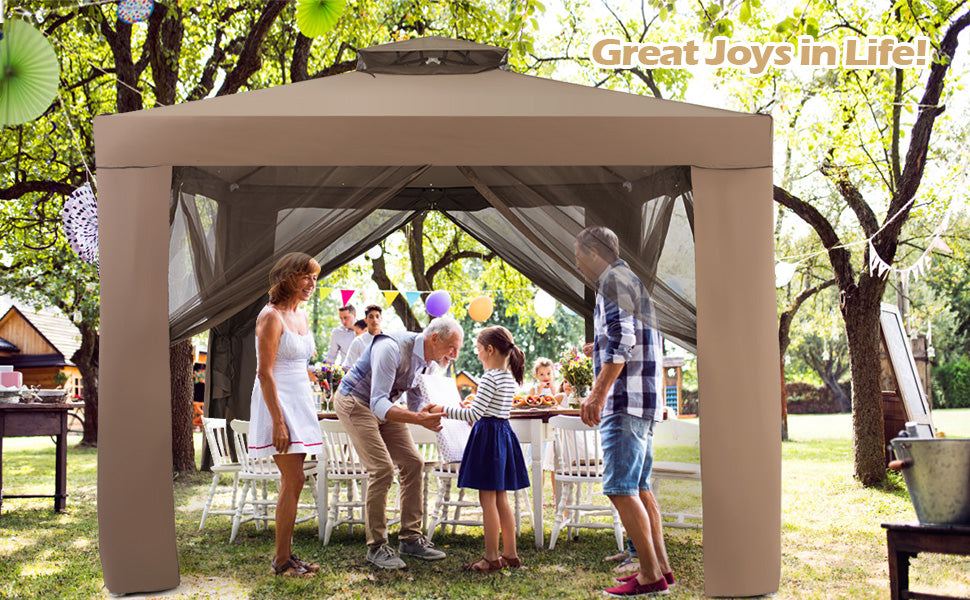 10_ x 10_ Outdoor Garden Steel Structures Gazebo 2 Tier Canopy Tent with Netting