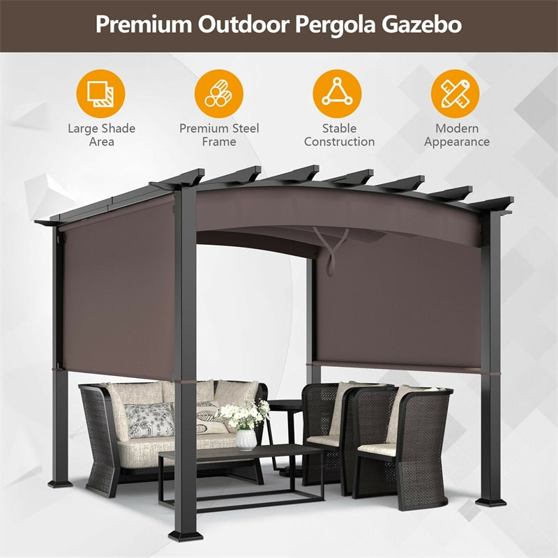 Eletriclife 10 x 10 Feet Patio Pergola Gazebo Sun Shade Shelter with Retractable Canopy