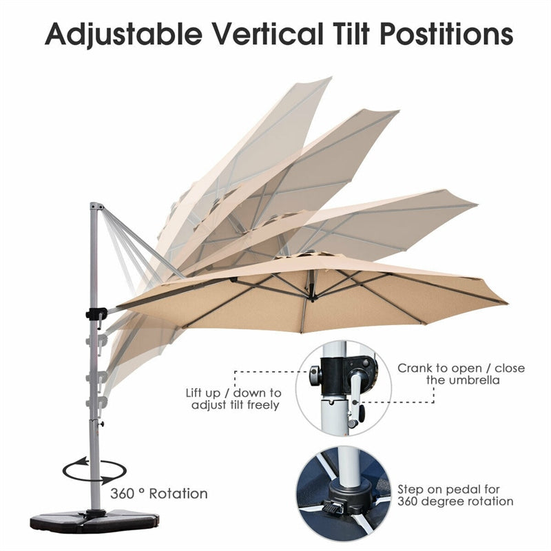 Eletriclife 11' Patio Offset Cantilever Umbrella 360° Rotation Aluminum Tilt