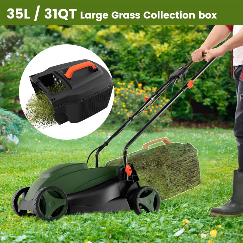 Eletriclife 10-AMP 13.5 Inch Electric Corded Lawn Mower with Collection Box
