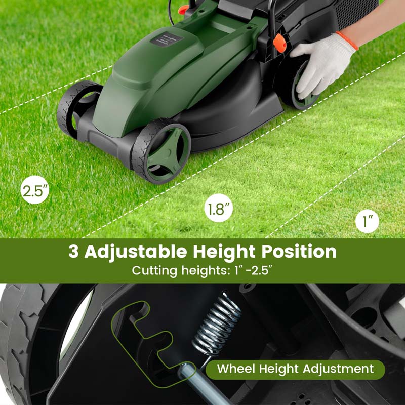 Eletriclife 10-AMP 13.5 Inch Electric Corded Lawn Mower with Collection Box