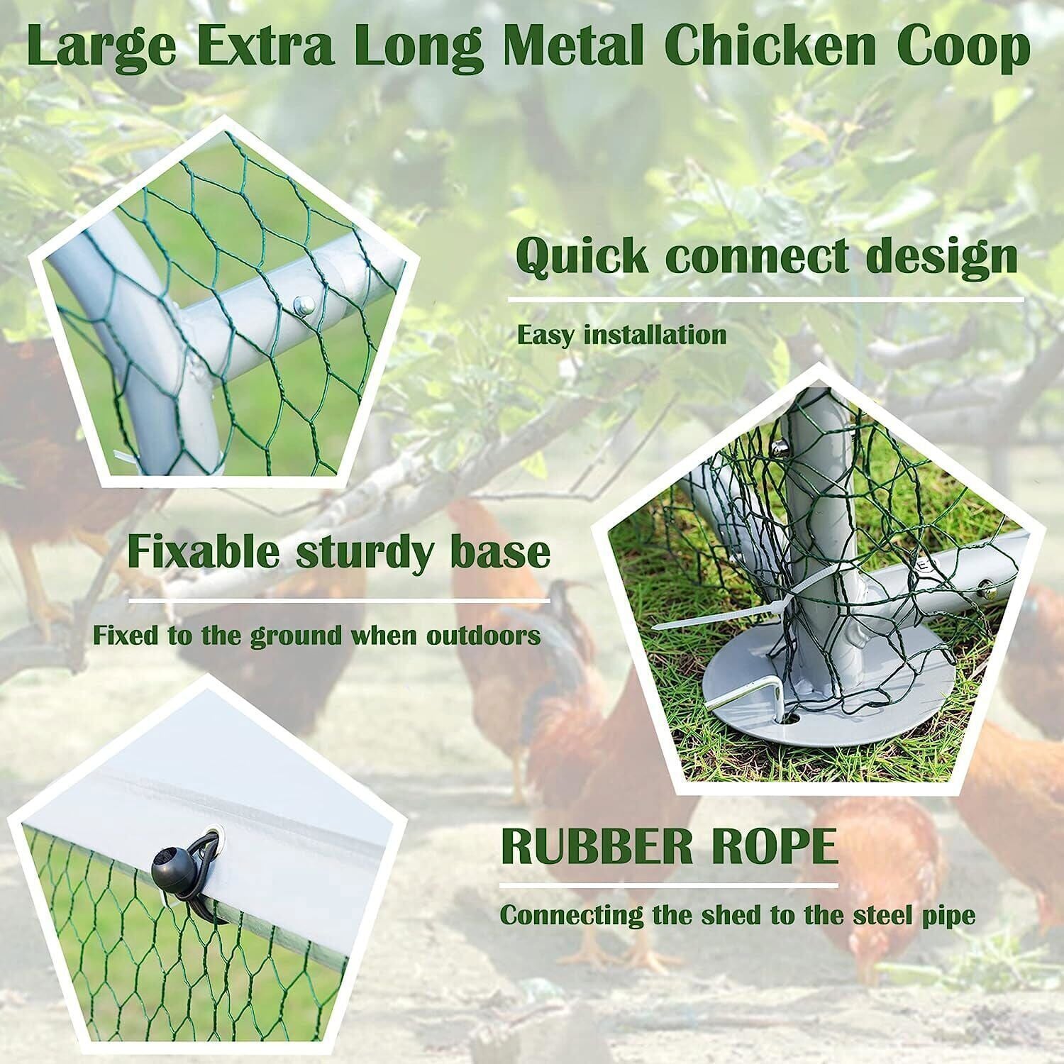 19 FT Large Metal Chicken Coop Walk-in Dome Poultry Cage Hen Run House Rabbits Habitat Cage with Cover Chicken Coops Ease2day