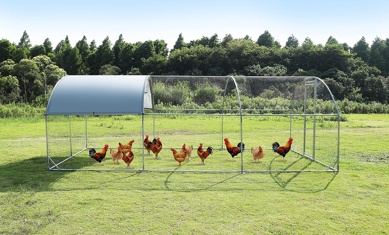 19 FT Large Metal Chicken Coop Walk-in Dome Poultry Cage Hen Run House Rabbits Habitat Cage with Cover Chicken Coops Ease2day