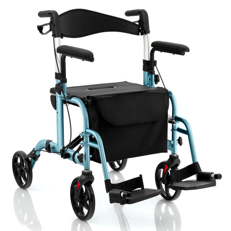 2-in-1 Folding Rollator Walker with Seat & bag 4 wheel Aluminium medical Rolling Transport Mobility Walking Aid upright walker Ease2day
