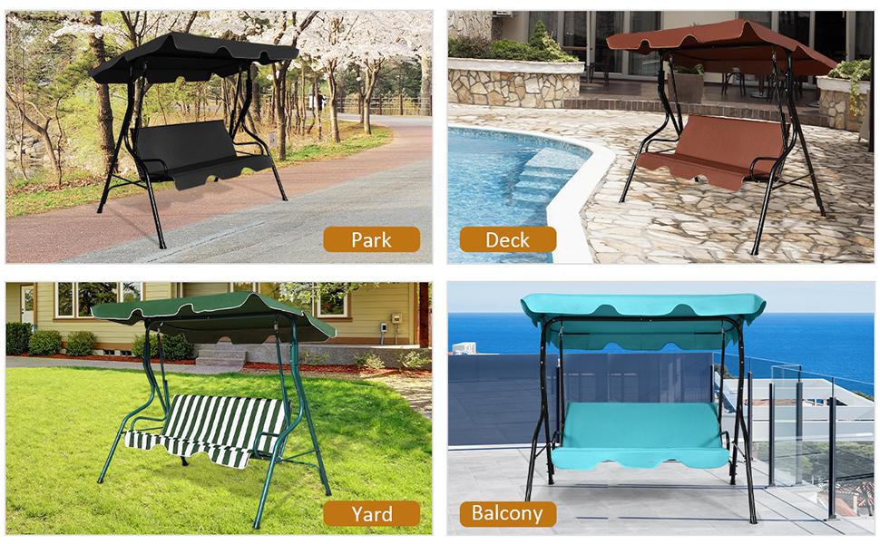 Eletriclife 3 Seat Outdoor Patio Canopy Swing with Cushioned Steel Frame