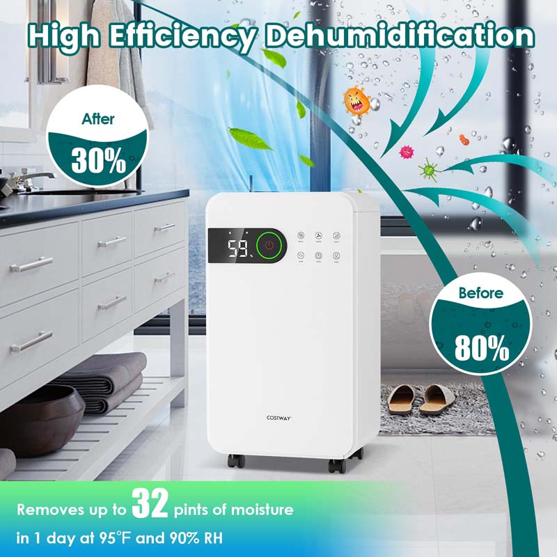 Eletriclife 32 Pints Dehumidifier for Home Basement with Sleep Mode and 24H Timer
