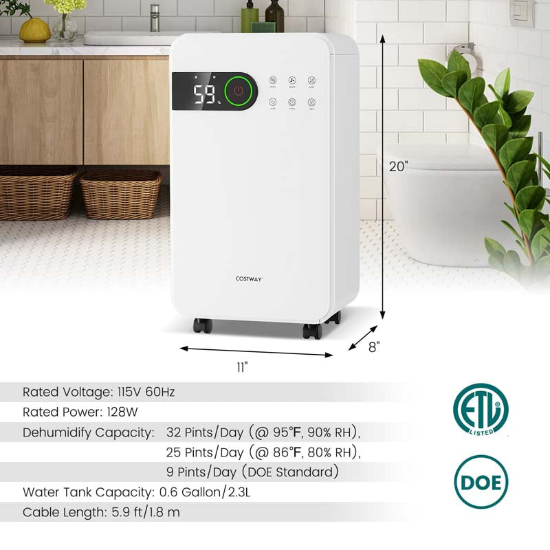 Eletriclife 32 Pints Dehumidifier for Home Basement with Sleep Mode and 24H Timer