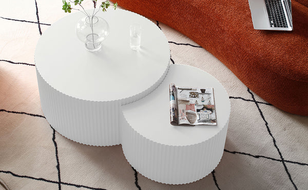 Round Drum Coffee Table Nesting Side Tables