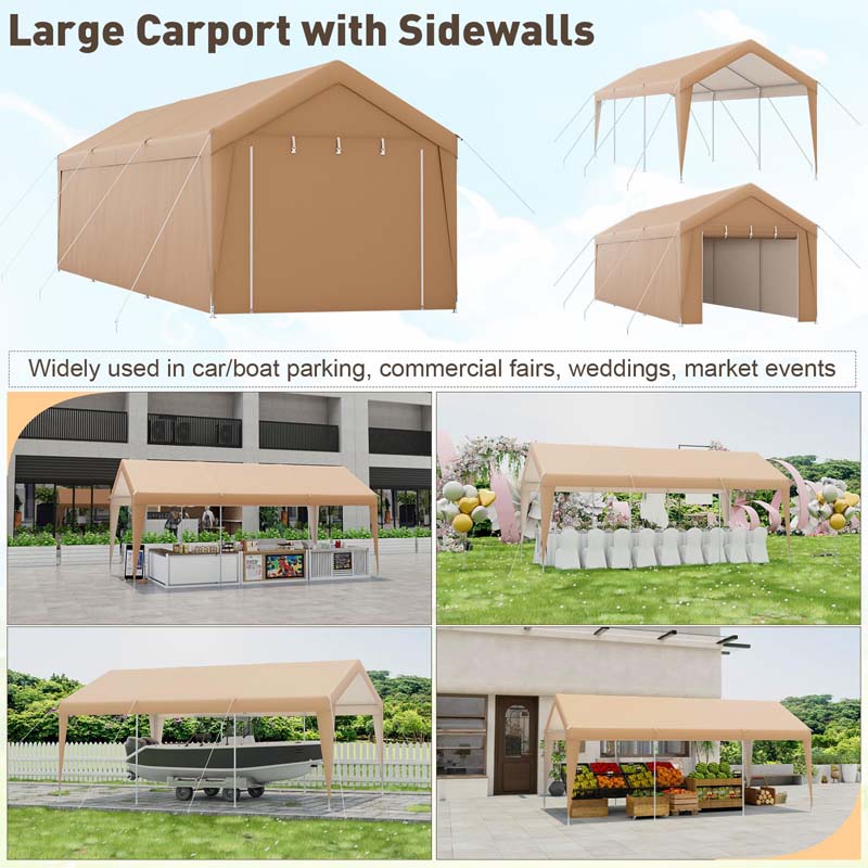 Eletriclife 10 x 20 FT Heavy Duty Carport with Sidewalls