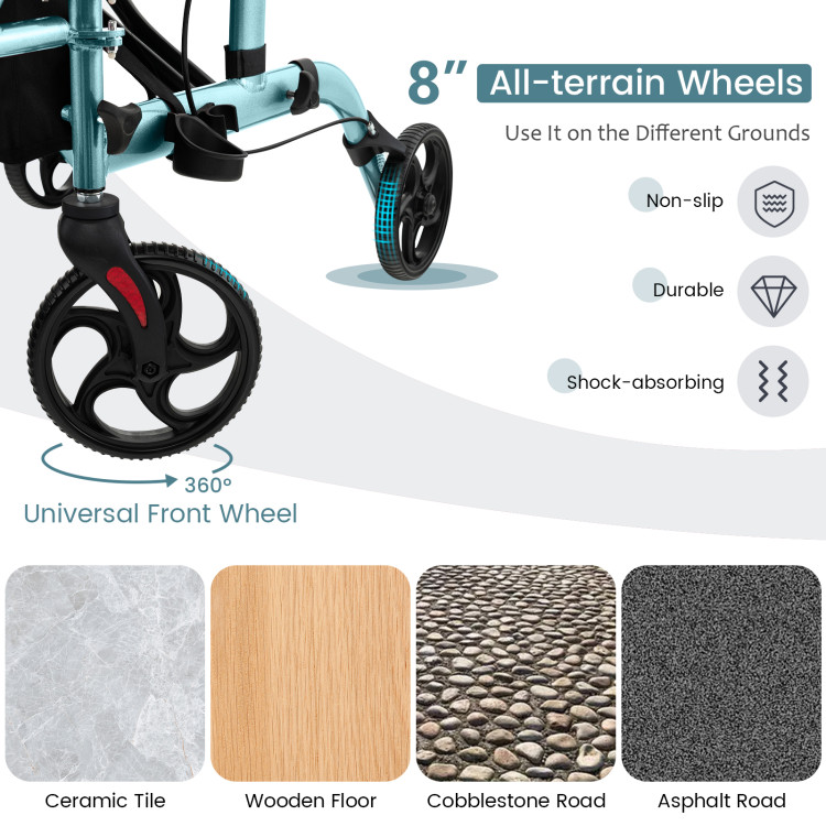 2-in-1 Folding Rollator Walker with Adjustable Handles and Reversible Backrest - Gallery View 10 of 10