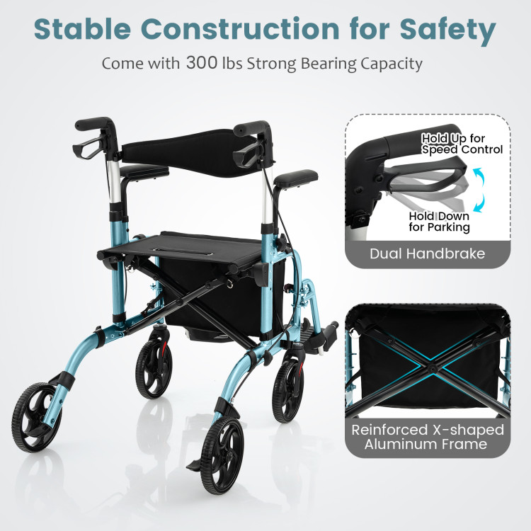 2-in-1 Folding Rollator Walker with Adjustable Handles and Reversible Backrest - Gallery View 9 of 10