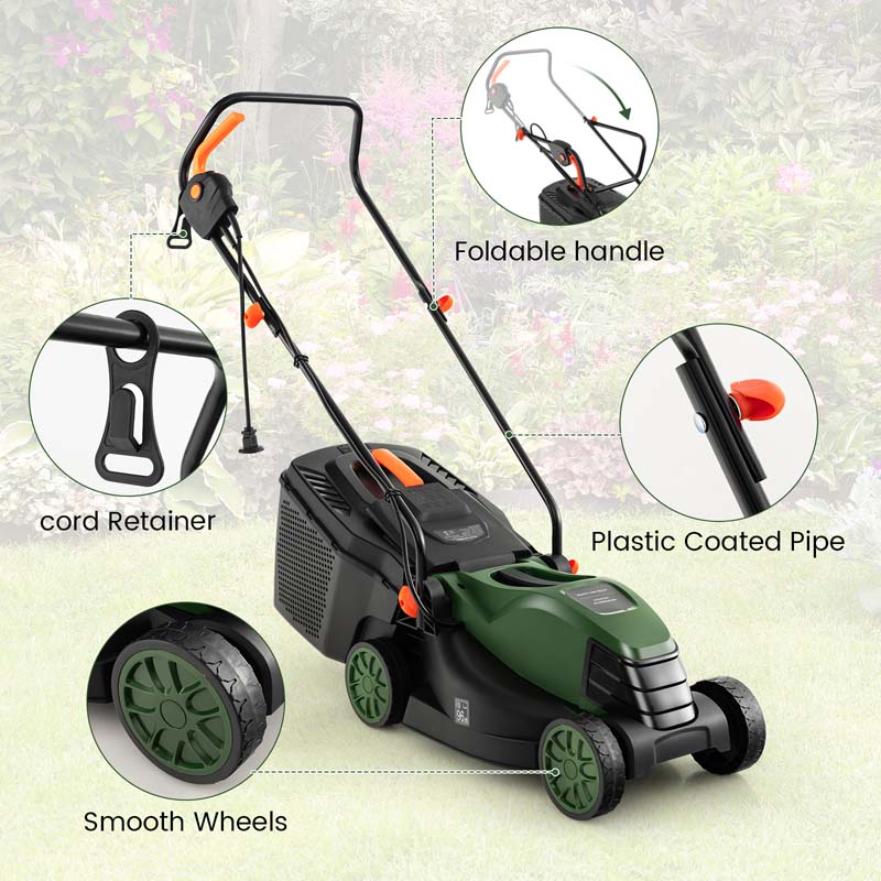 Eletriclife 10 AMP 13 Inch Electric Corded Lawn Mower with Collection Box