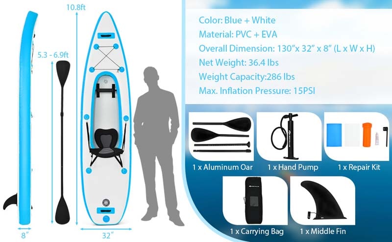 Eletriclife 11FT 1 Person Inflatable Kayak with Detachable Seat