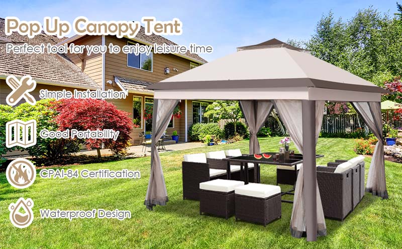 Eletriclife 11 x 11 Feet 2-Tier Pop-Up Gazebo Tent Portable Canopy Shelter
