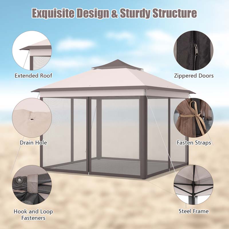 Eletriclife 11 x 11 Feet 2-Tier Pop-Up Gazebo Tent Portable Canopy Shelter