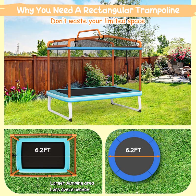 Eletriclife 3-in-1 6FT Rectangle Kids Trampoline with Swing Horizontal Bar