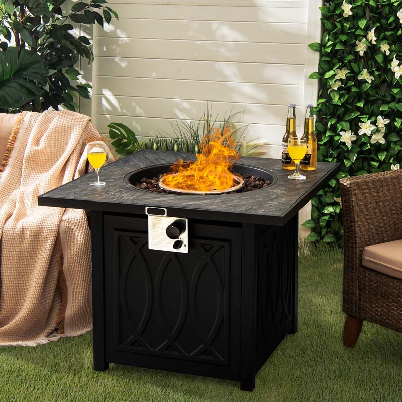 Eletriclife 32 Inch 50000 BTU Square Propane Fire Pit Table with Lava Rocks Cover