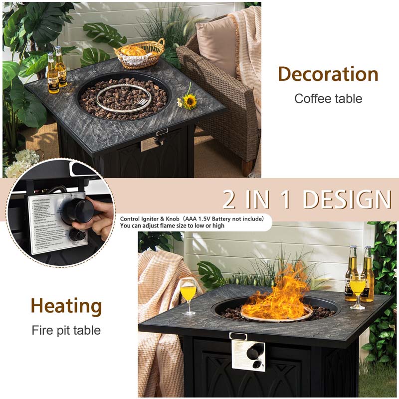 Eletriclife 32 Inch 50000 BTU Square Propane Fire Pit Table with Lava Rocks Cover