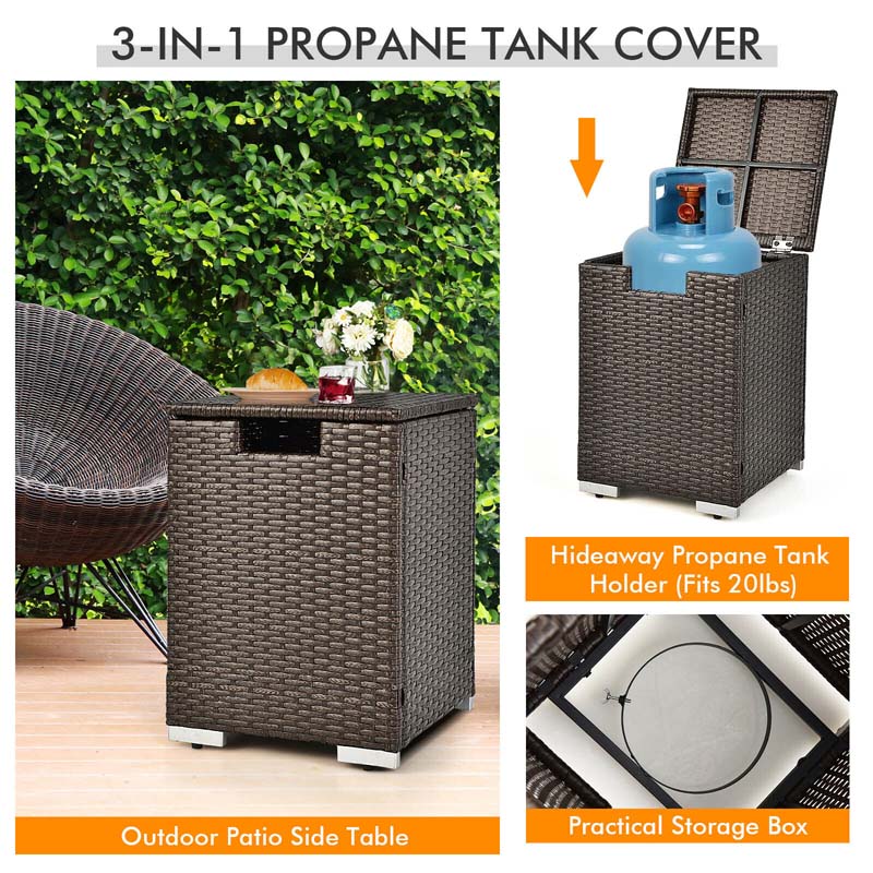 Eletriclife 32 x 20 Inch Propane Rattan Fire Pit Table Set with Side Table Tank and Cover