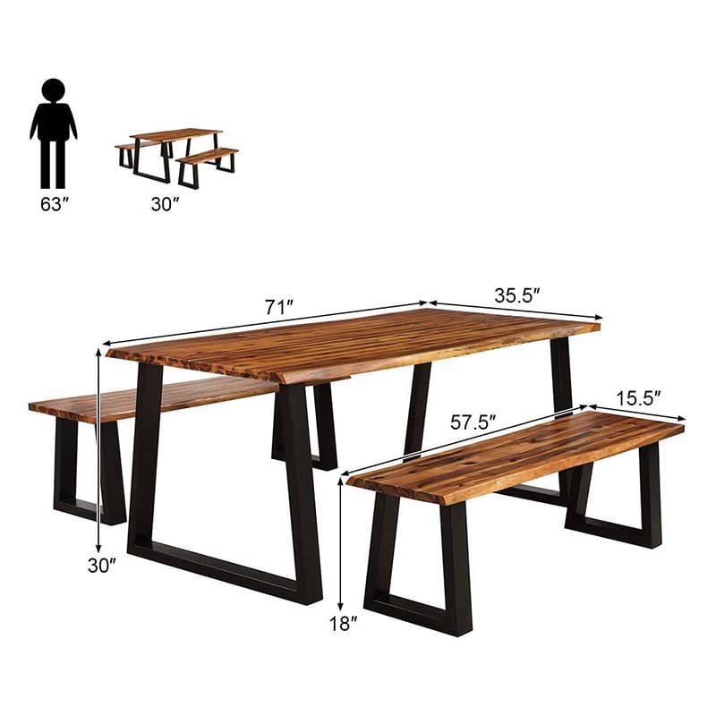 Eletriclife 3PCS Wooden Dining Set Bench Chair