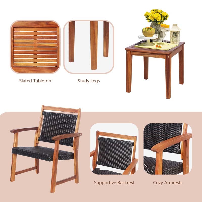 Eletriclife 3 Pieces Rattan Bistro Set with Acacia Wood Frame