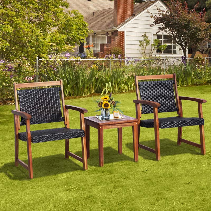Eletriclife 3 Pieces Rattan Bistro Set with Acacia Wood Frame