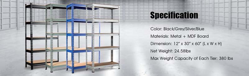 Eletriclife 5-Tier Steel Shelving Unit Storage Shelves Heavy Duty Storage Rack