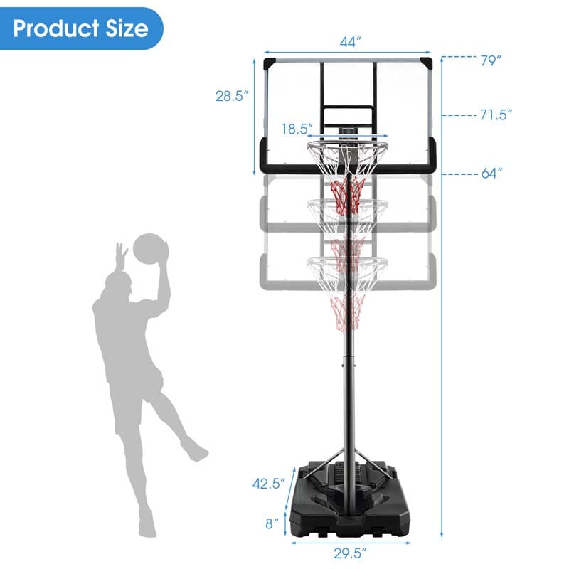 Eletriclife 64-79 inch Height Adjustable Poolside Basketball Hoop Goal System