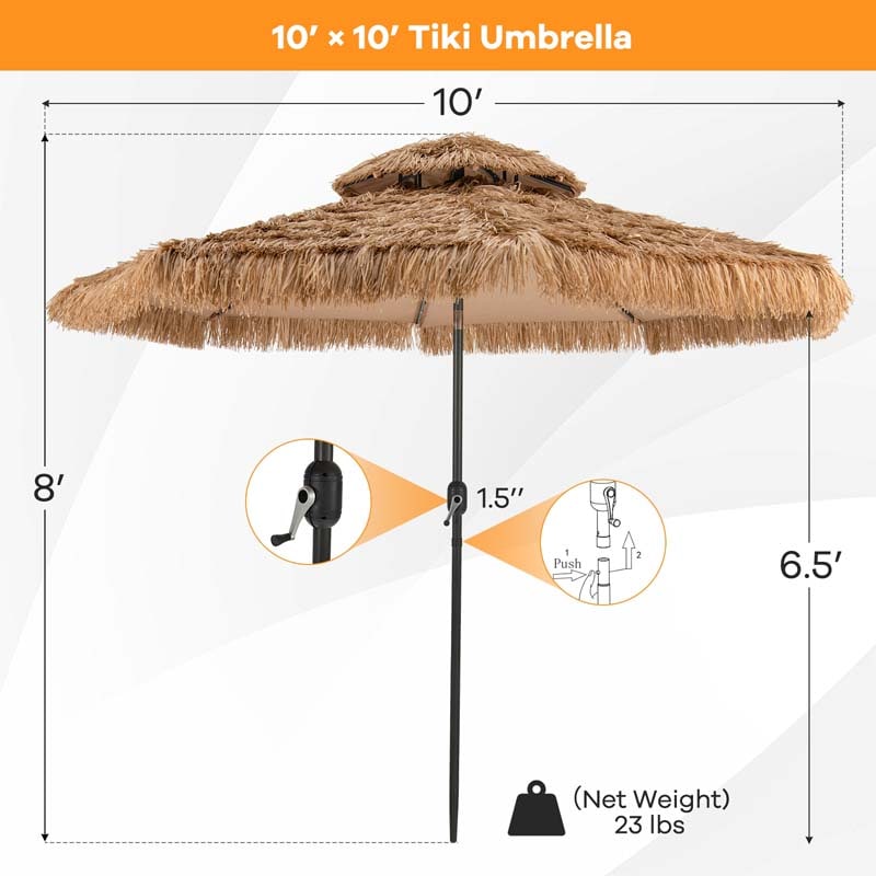 Eletriclife 10 Feet Hawaiian Style Solar Lighted Thatched Tiki Patio Umbrella