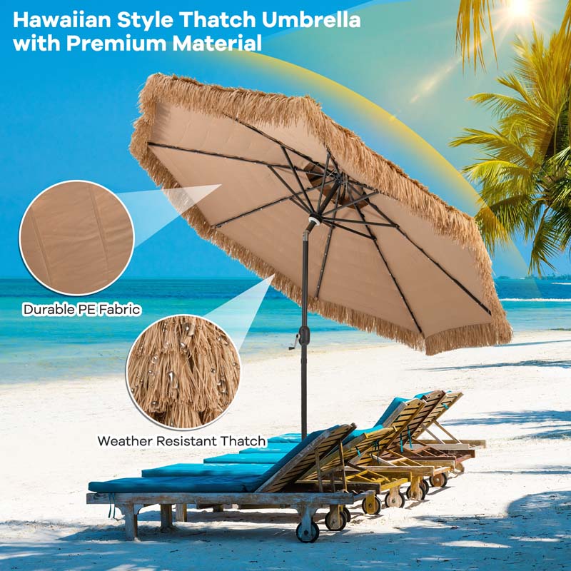 Eletriclife 10 Feet Hawaiian Style Solar Lighted Thatched Tiki Patio Umbrella
