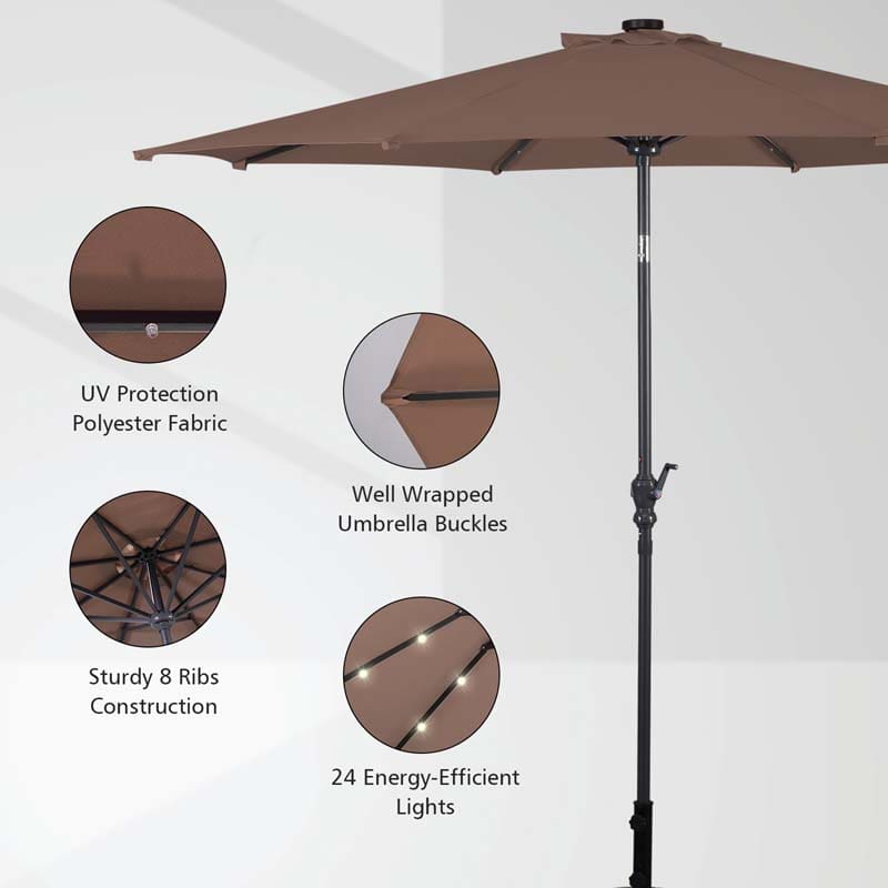 Eletriclife 10 Feet Patio Solar Umbrella with Crank and LED Lights