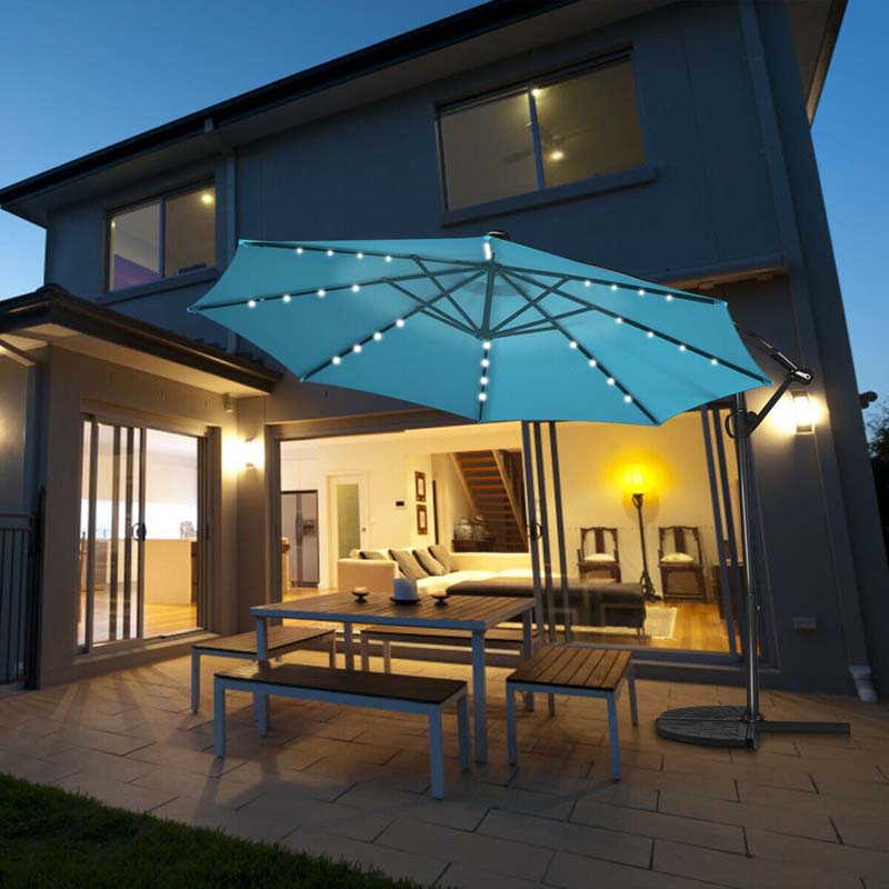 Eletriclife 10 Feet Solar Powered LED Patio Offset Umbrella without Weight Base