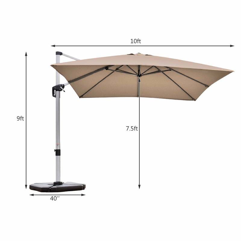 Eletriclife 10 Ft Square Patio Offset Cantilever Umbrella with 360 Degree Tilt