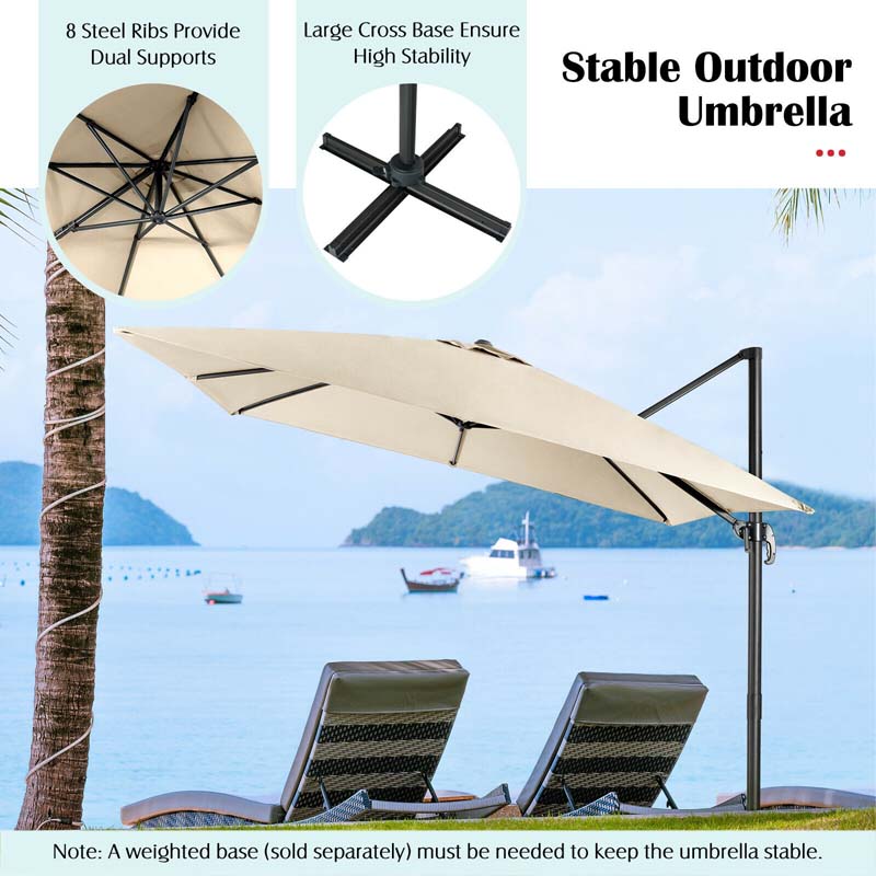Eletriclife 10 x 10 Feet Cantilever Offset Square Patio Umbrella with 3 Tilt Settings