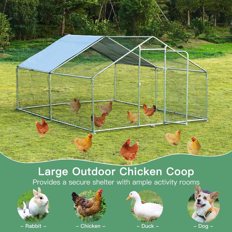 Eletriclife 10 x 13 Feet Large Walk In Chicken Coop with Roof Cover