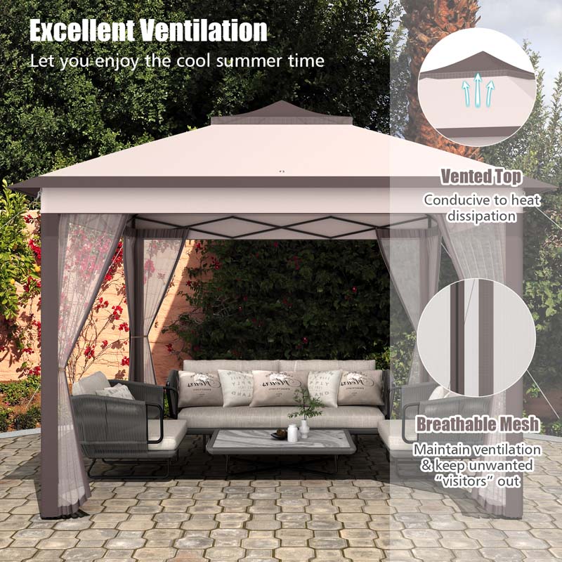 Eletriclife 11 x 11 Feet 2-Tier Pop-Up Gazebo Tent Portable Canopy Shelter Carry Bag Mesh