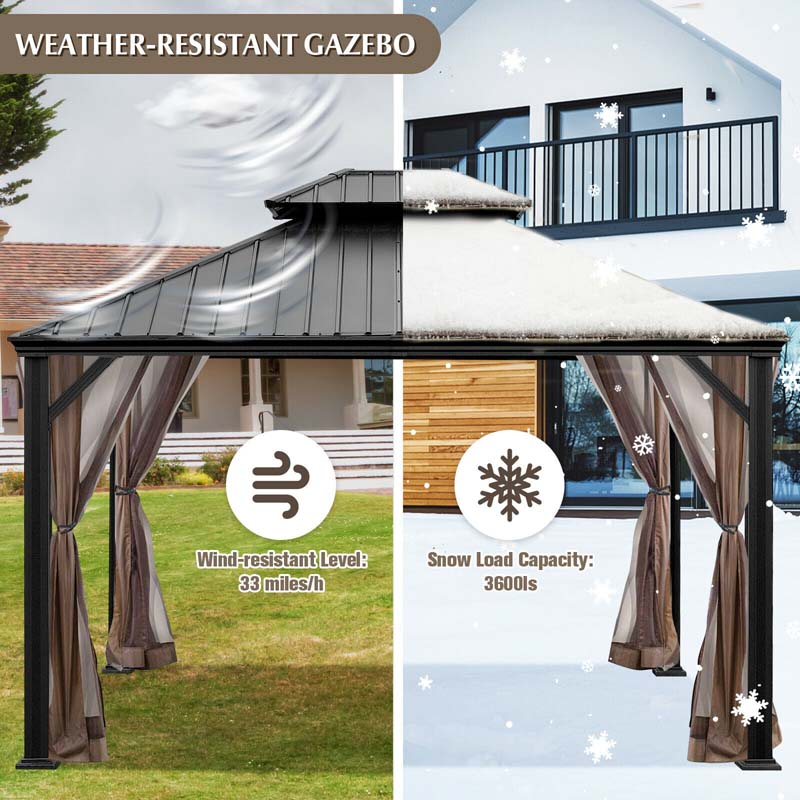 Eletriclife 12 x 10 Feet Hardtop Gazebo 2-tier Outdoor Galvanized Steel Canopy