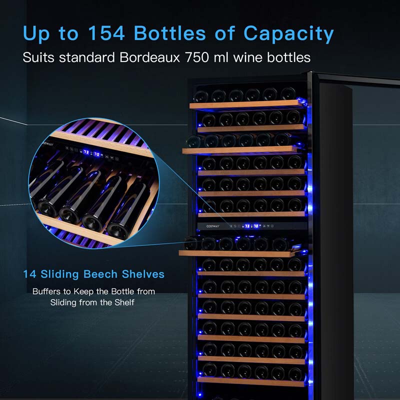 Eletriclife 154-Bottle Freestanding Wine Cooler Refrigerator Dual Zone Wine Cellar