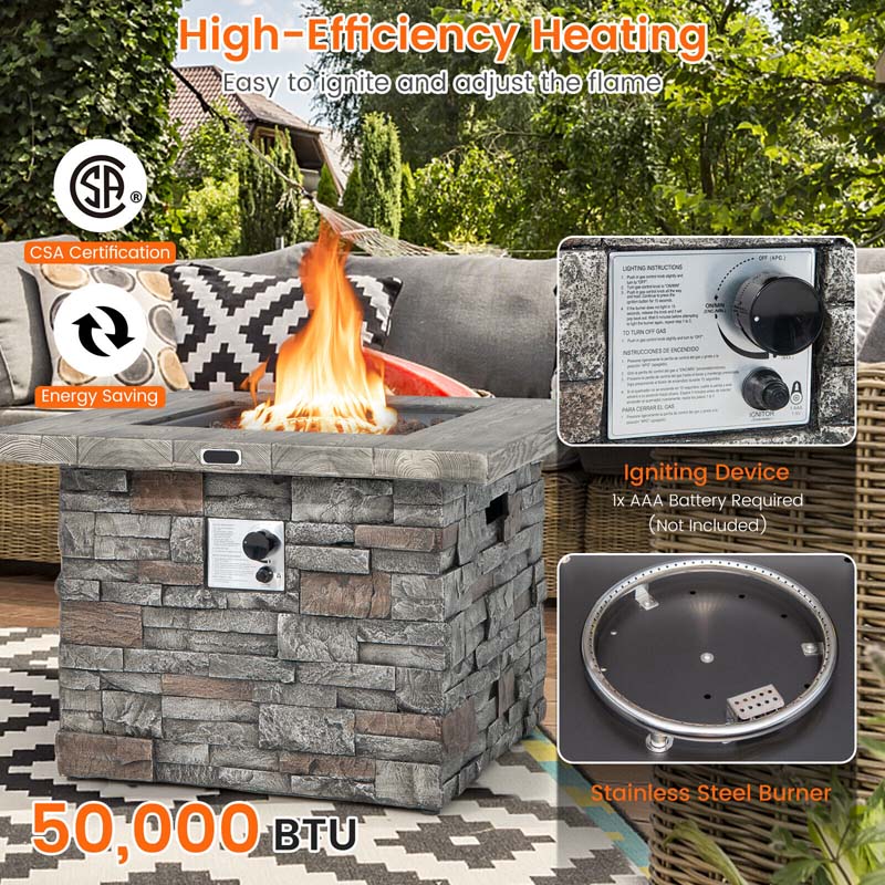 Eletriclife 34.5 Inch Square Propane Gas Fire Pit Table with Lava Rock and PVC Cover