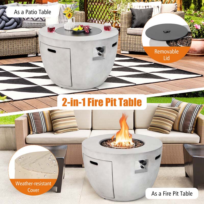 Eletriclife 36 Inch Round Concrete Propane Fire Pit Table with Lava Rocks PVC Cover