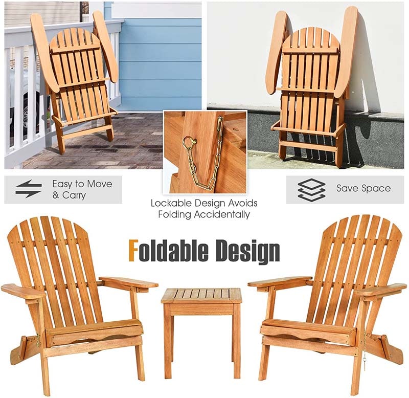 Eletriclife 3 Pieces Adirondack Chair Set with Widened Armrest