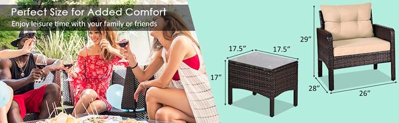 Eletriclife 3 Pieces Outdoor Patio Rattan Conversation Set with Seat Cushions