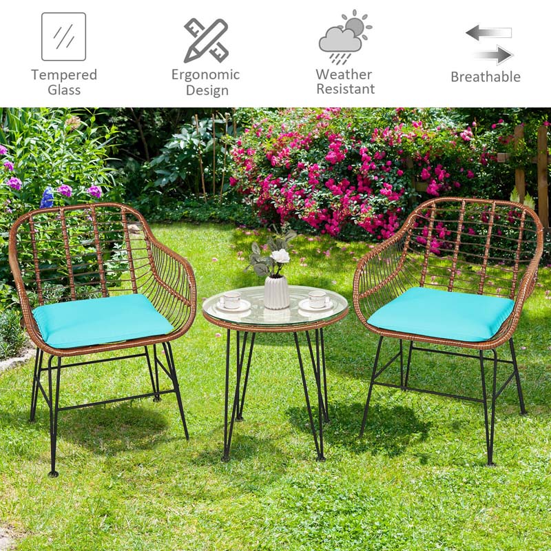 Eletriclife 3 Pieces Patio Rattan Bistro Set with Cushion