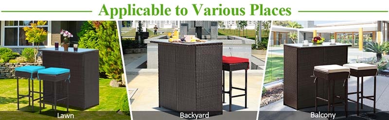 Eletriclife 3 Pieces Patio Rattan Wicker Bar Table Stools Dining Set
