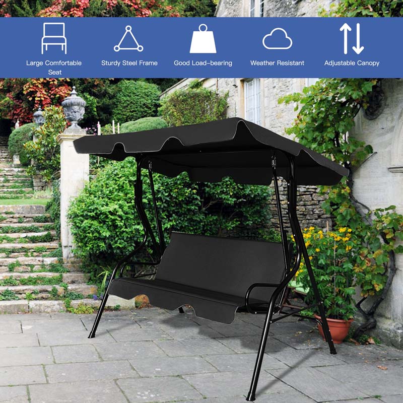 Eletriclife 3 Seat Outdoor Patio Canopy Swing with Cushioned Steel Frame