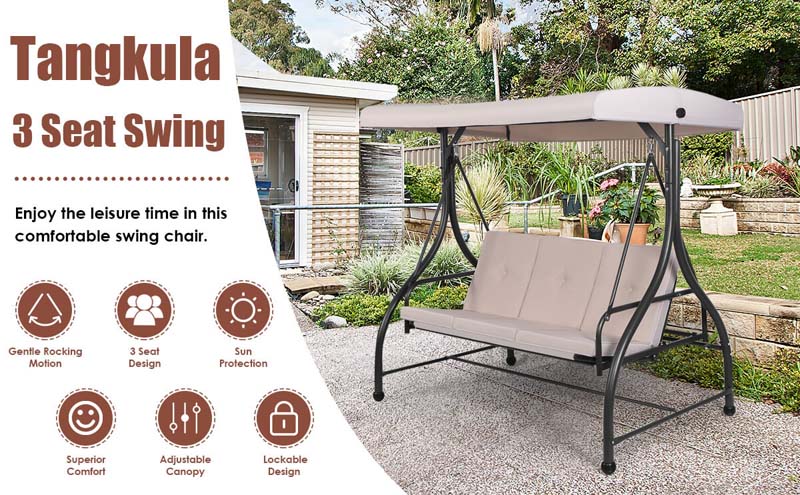 Eletriclife 3 Seats Outdoor Swing Hammock with Adjustable Tilt Canopy