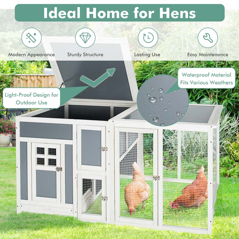 Eletriclife 63 Inch Large Wooden Chicken Coop with Run Box and PC Roof