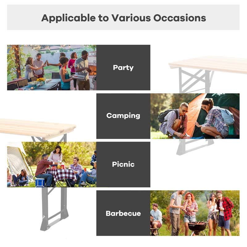 Eletriclife 66.5 Inch Outdoor Wood Folding Picnic Table with Adjustable Heights